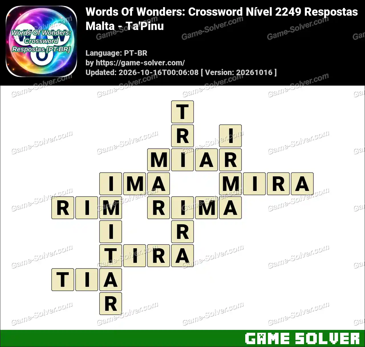 Words Of Wonders: Crossword Nível 2249 Respostas – Malta – Ta’Pinu